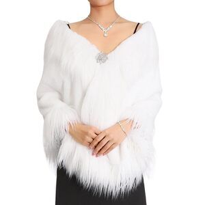 7989 Wedding Faux Fur Shawls And Wraps Bridal Coat Winter Cape Stole